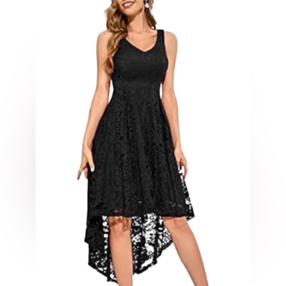 MuadDress Black Lace Hi Low Cocktail Scandigirl Dress Womens size M